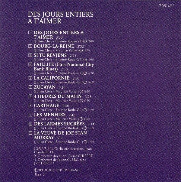 descargar álbum Julien Clerc - Des Jours Entiers A Taimer