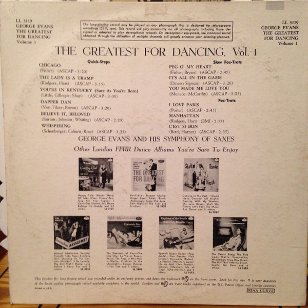 George Evans and His Symphony of Saxes – The Greatest For Dancing Volume 1  (1959