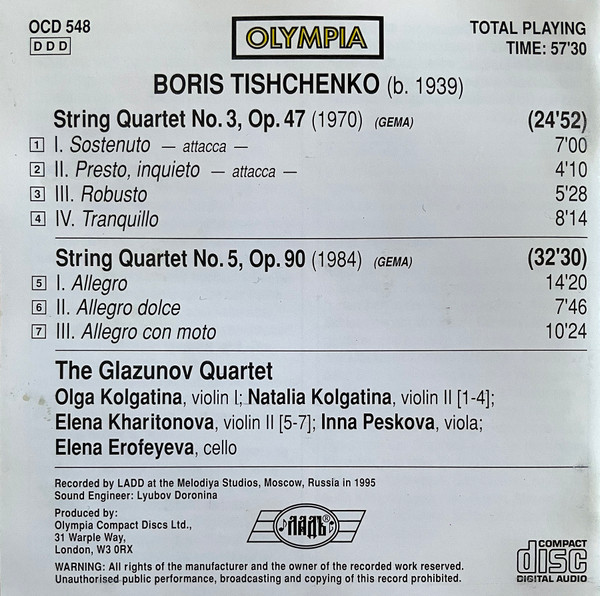 télécharger l'album Boris Tishchenko, The Glazunov Quartet - String Quartets Vol 1 Quartet No 1 Op 8 Quartet No 4 Op 77