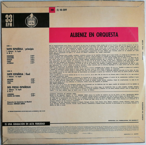 télécharger l'album Isaac Albéniz, Orquesta de Conciertos de Madrid, Enrique Jordá - Albéniz En Orquesta