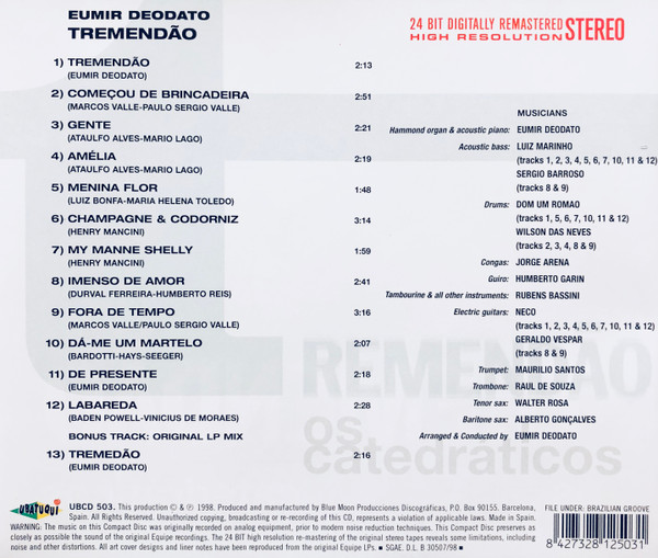 last ned album Eumir Deodato, Os Catedráticos - Tremendão