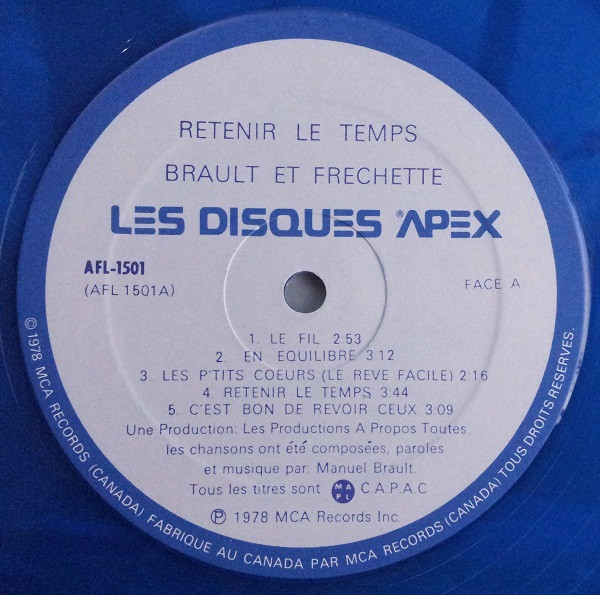 Manuel Brault, Jean-Pierre Frechette - Retenir Le Temps | Les Disques Apex (AFL-1501) - 3