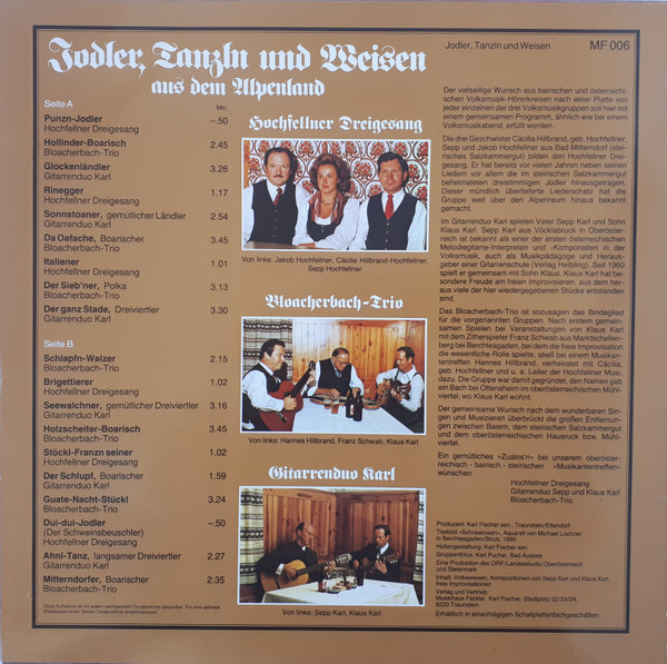 baixar álbum Hochfellner Dreigesang, BloacherbachTrio, Gitarrenduo Karl - Jodler Tanzln Und Weisen Aus Dem Alpenland