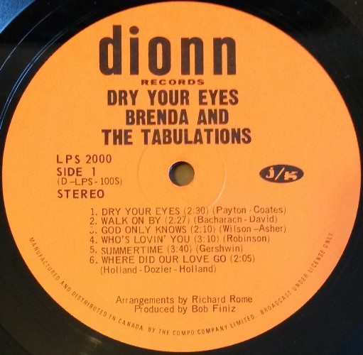 Brenda And The Tabulations – Dry Your Eyes (1967, Vinyl) - Discogs