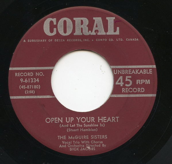 The McGuire Sisters – Melody Of Love / Open Up Your Heart (And Let 