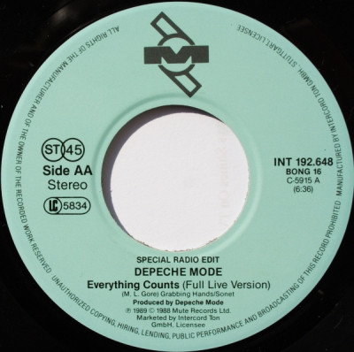 descargar álbum Depeche Mode - Everything Counts Edited Live Version Everything Counts Full Live Version