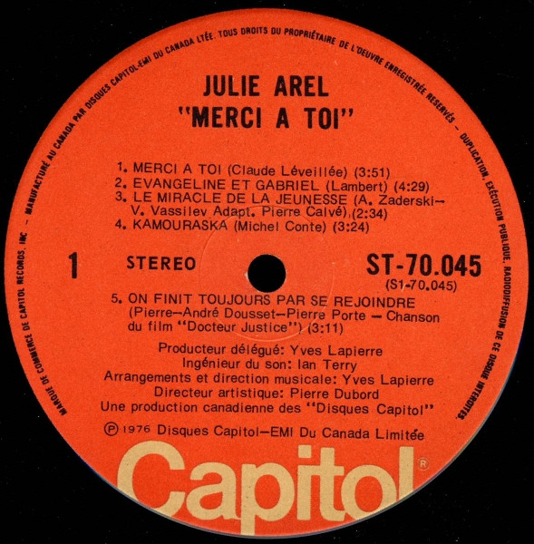 Julie Arel - Merci À Toi | Capitol Records (ST 70045) - 3