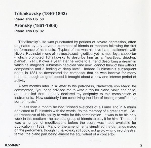 last ned album Tchaikovsky, Arensky, Vovka Ashkenazy, Richard Stamper , Christine Jackson - Piano Trio Op 50 Piano Trio Op 32
