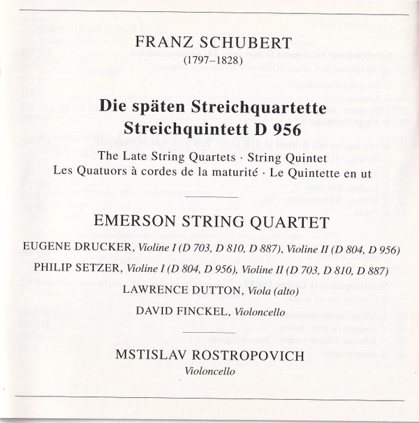 last ned album Emerson String Quartet, Mstislav Rostropovich - Schubert The Late String Quartets String Quintet