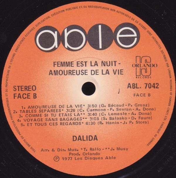 Dalida - Amoureuse De La Vie | Able (ABL. 7042) - 5