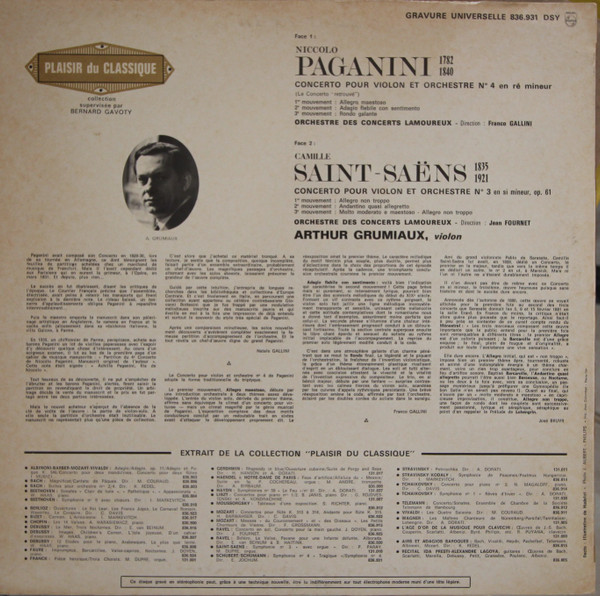 lataa albumi Niccolo Paganini Camille SaintSaëns Arthur Grumiaux, Orchestre Des Concerts Lamoureux, Franco Gallini Et Jean Fournet - Concerto Pour Violon Et Orchestre N 4 Le Concerto Retrouvé Concerto Pour Violon Et Orchestre N 3