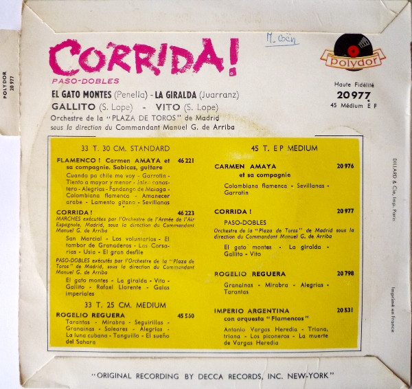 baixar álbum Orchestre De La Plaza De Toros De Madrid Sous La Direction Du Commandant Manuel G De Arriba - Corrida Paso dobles