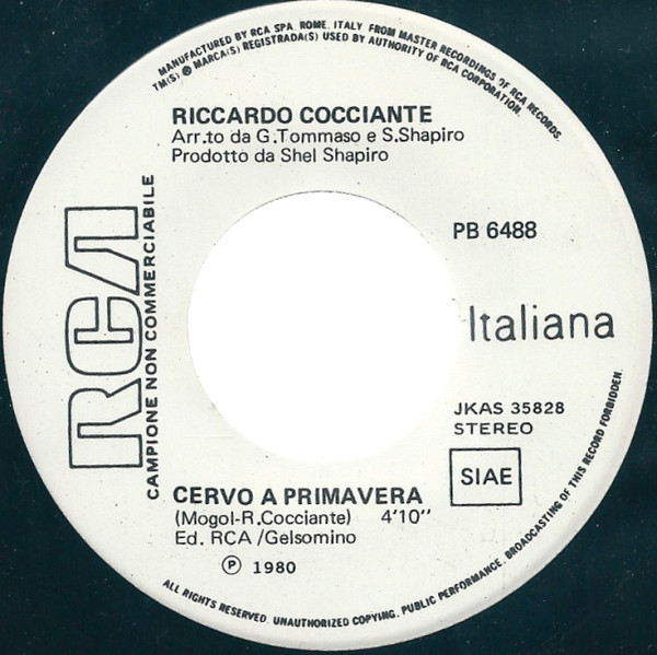 baixar álbum Riccardo Cocciante - Cervo A Primavera Il Sufflè Con Le Banane