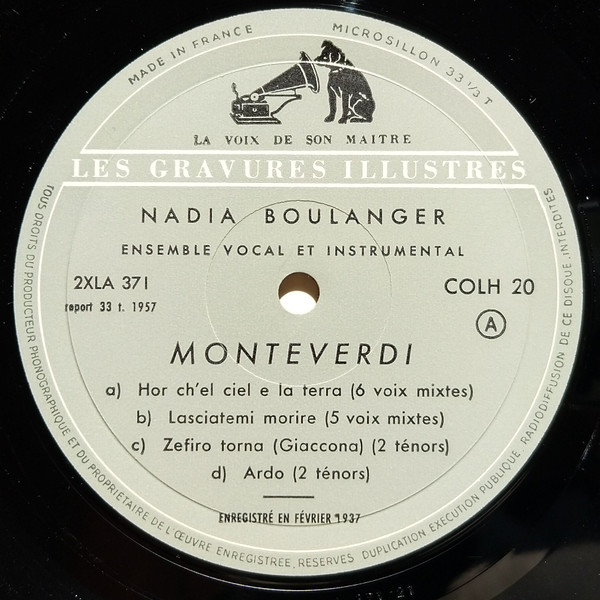 Nadia Boulanger - Monteverdi - Œuvres De Monteverdi | La Voix De Son Maître (COLH 20) - 4