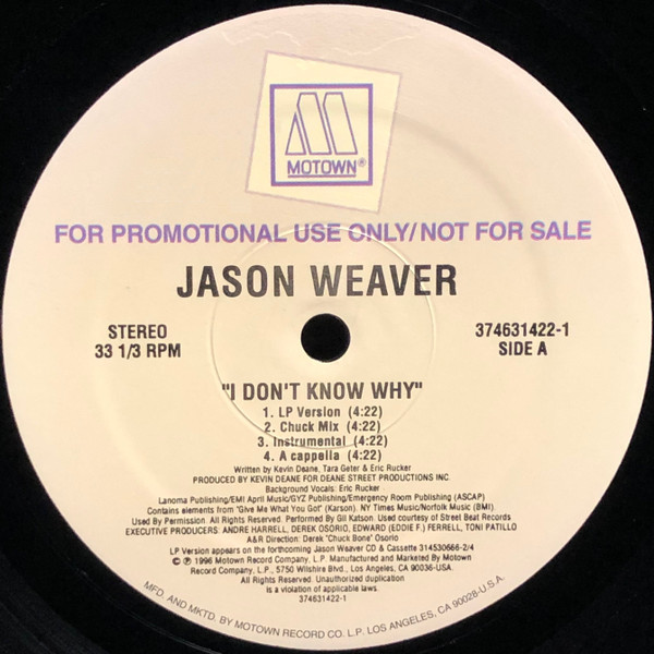 Jason Weaver – I Don't Know Why (1996, CD) - Discogs