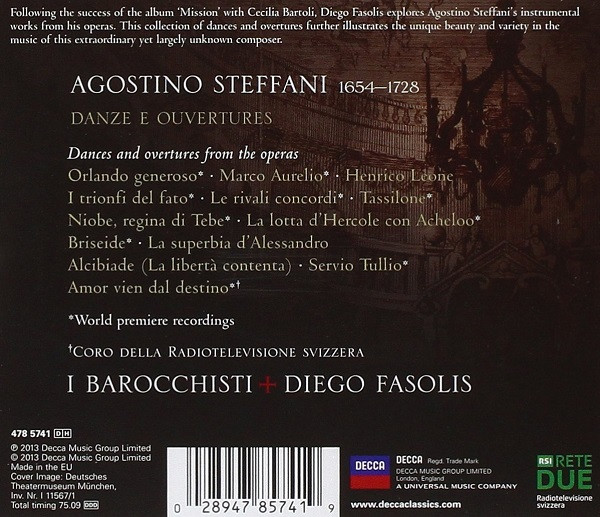 lataa albumi Agostino Steffani, Cecilia Bartoli, Diego Fasolis - The Steffani Project