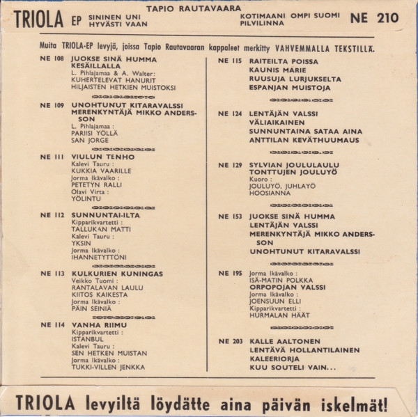 Tapio Rautavaara – Sininen Uni (1959, Vinyl) - Discogs