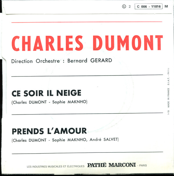 last ned album Charles Dumont - Ce Soir Il Neige Prends Lamour