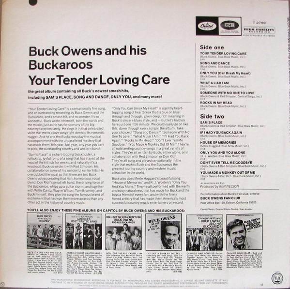 Buck Owens And His Buckaroos - Your Tender Loving Care | Capitol Records (T 2760) - 2