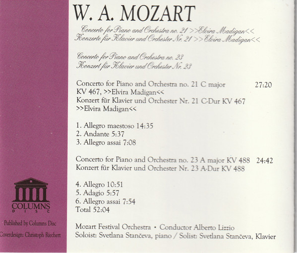 Album herunterladen Wolfgang Amadeus Mozart - 2 Concertos For Piano and Orchestra No 21 And 23