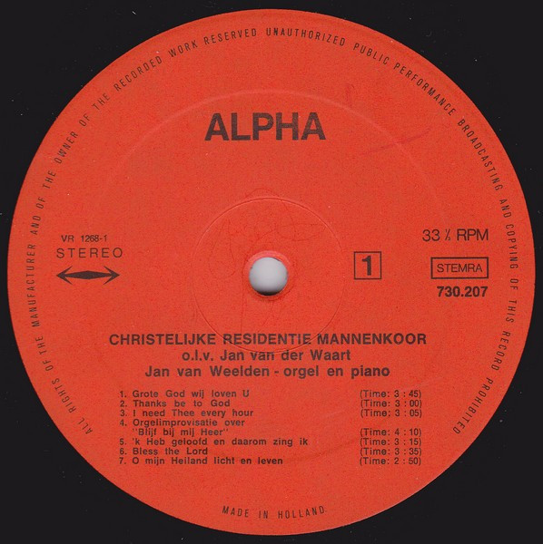 lataa albumi Chr Residentie Mannenkoor - Jesus U Loven Wij Bless The Lord