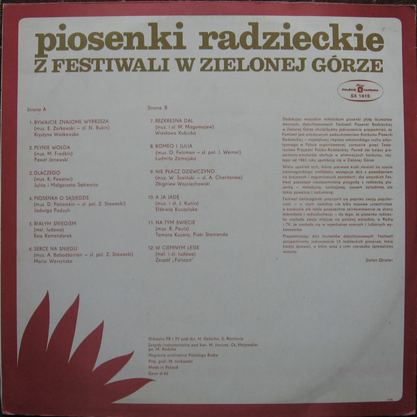 télécharger l'album Various - Piosenki Radzieckie Z Festiwali W Zielonej Górze 1965 1976