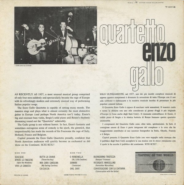 Quartetto Enzo Gallo - Quartetto Enzo Gallo | Capitol Records (T -10116) - 2