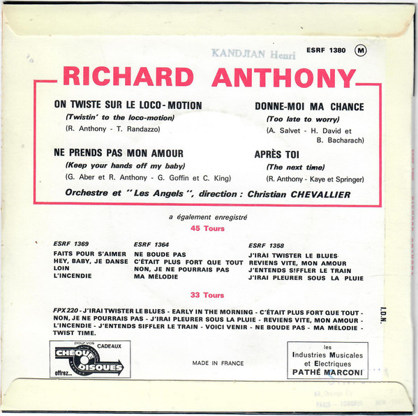 Album herunterladen Richard Anthony - On Twiste Sur Le Loco motion