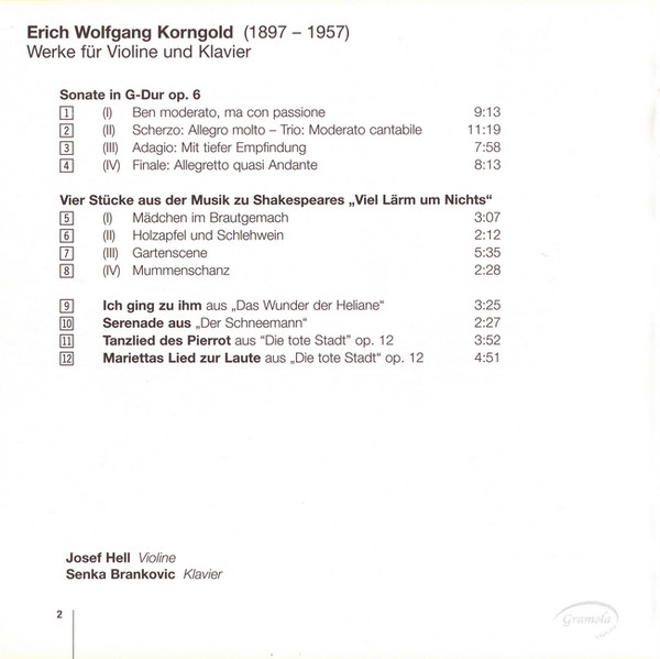 télécharger l'album E W Korngold, Josef Hell , Senka Brankovic - Werke für Violine und Klavier