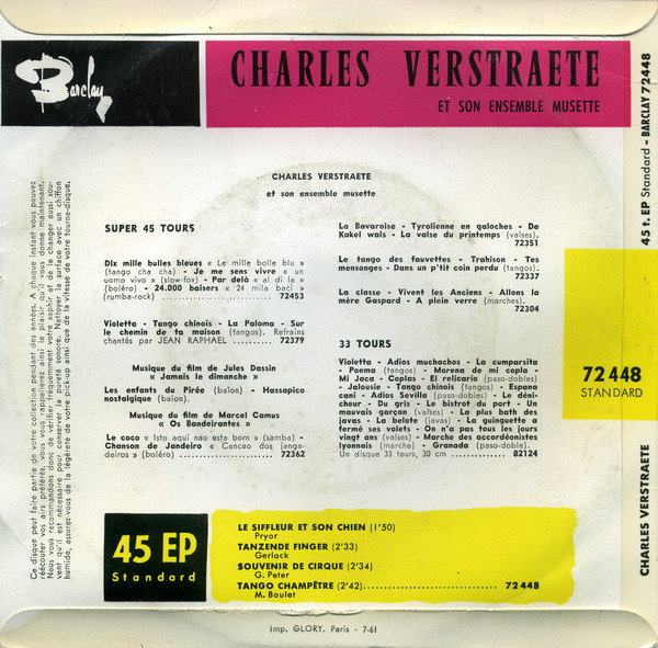 lataa albumi Charles Verstraete Et Son Ensemble Musette - Le Siffleur Et Son ChienTanzende FingerSouvenir De CirqueTango Champetre