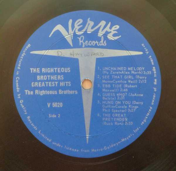 The Righteous Brothers - Greatest Hits | Verve Records (V-5020) - 3