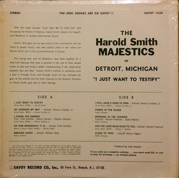 lataa albumi The Harold Smith Majestics - I Just Want To Testify