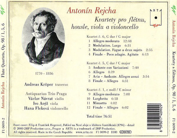 télécharger l'album Antonín Rejcha Andreas Kröper, Antiquarius Trio Praga - Flute Quartets Op 98 No 1 5 6