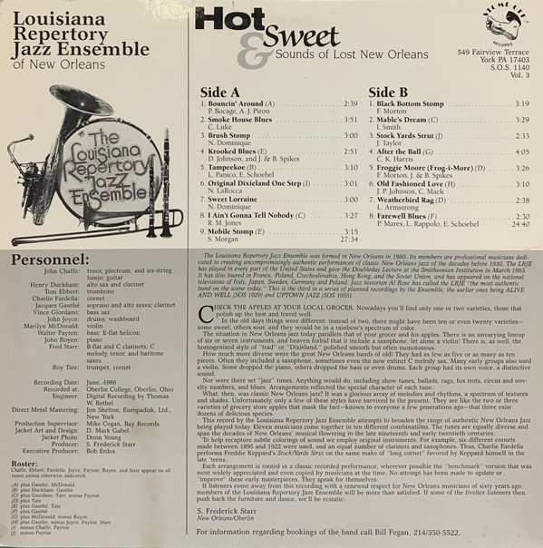 descargar álbum Louisiana Repertory Jazz Ensemble Of New Orleans - Hot Sweet Sounds Of Lost New Orleans