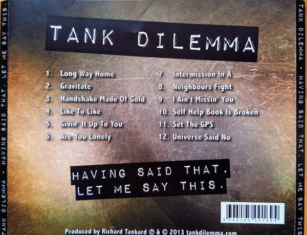 last ned album Tank Dilemma, Richard Tankard - Having said that let me say this