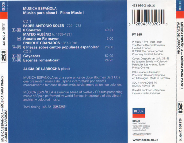 baixar álbum Enrique Granados, Padre Antonio Soler, Mateo Albéniz, Alicia De Larrocha - Música Española Música Para Piano 1 Alicia De Larrocha