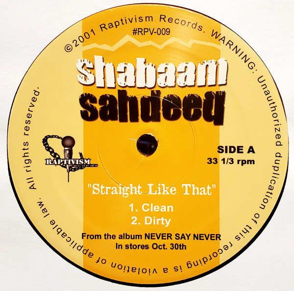 Shabaam Sahdeeq aka S-Double – Straight Like That (2001, Vinyl