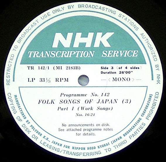 ladda ner album Various - NHK Transcription Programme No 142 Folk Songs Of Japan III Work Song Lullabies