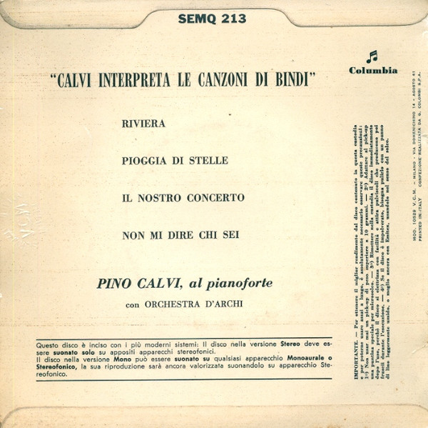 last ned album Pino Calvi - Calvi Interpreta Le Canzoni Di Bindi