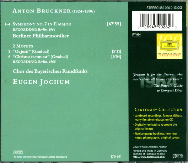 descargar álbum Eugen Jochum Bruckner, Berliner Philharmoniker - Symphony No 7 Motets Os Justi Christus Factus Est