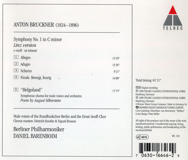 last ned album Bruckner, Berliner Philharmonic Orchestra, Daniel Barenboim - Symphony No 1 Helgoland