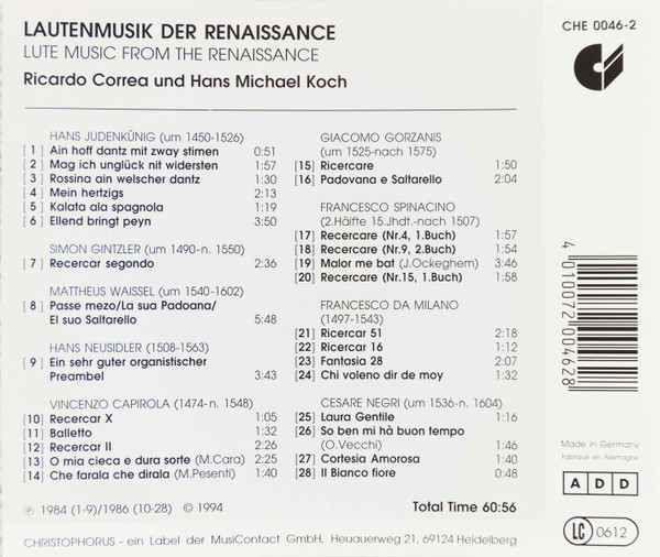 Album herunterladen Ricardo Correa & Hans Michael Koch - Lautenmusik Der Renaissance Lute Music From The Renaissance