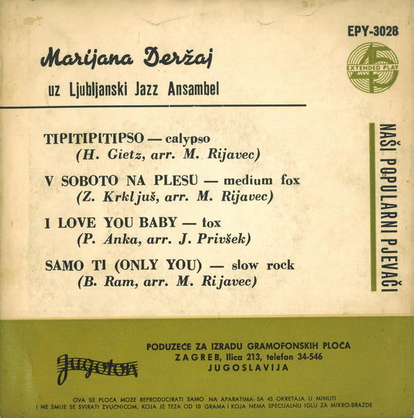 baixar álbum Marjana Deržaj Uz Ljubljanski Jazz Ansambel - Marjana Deržaj uz Ljubljanski Jazz Ansambel