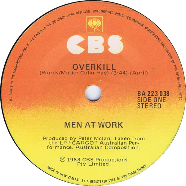 Men At Work – Overkill (1983, Pitman Pressing, Vinyl) - Discogs