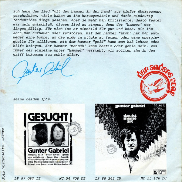 last ned album Gunter Gabriel - Mit Dem Hammer In Der Hand Das Lied Vom Einfachen Mann