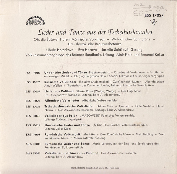 lataa albumi Volksinstrumentengruppe Des Brünner Rundfunks - Lieder Und Tänze Aus Der Tschechoslowakei