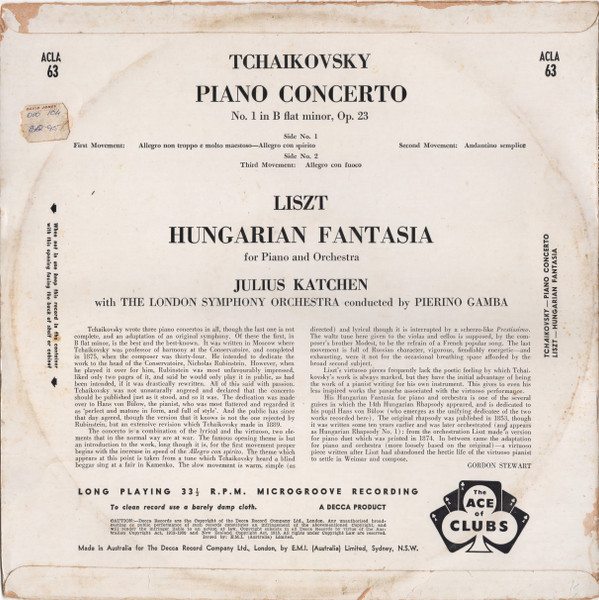 baixar álbum Tchaikovsky, Liszt Katchen, London Symphony Orchestra, Gamba - Piano Concerto No 1 Hungarian Fantasia