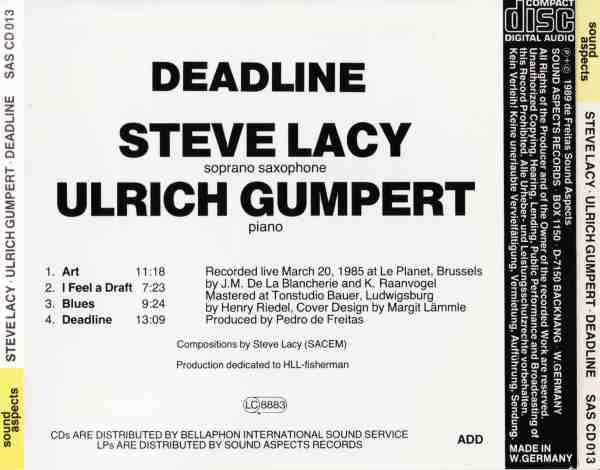 télécharger l'album Steve Lacy, Ulrich Gumpert - Deadline