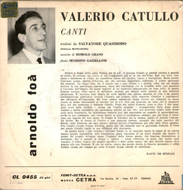 télécharger l'album Catullo, Arnoldo Foà - Catullo Letto Da Arnoldo Foà Canti