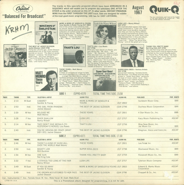 baixar álbum Various - The Capitol Disc Jockey Album August 1967